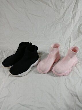 Shein Black/ Pink Girls Athletic Slip On Fashion Sneakers Shoe Size 1